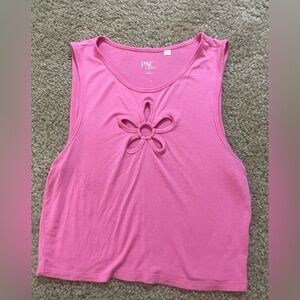 small pink tank top with flower cutout